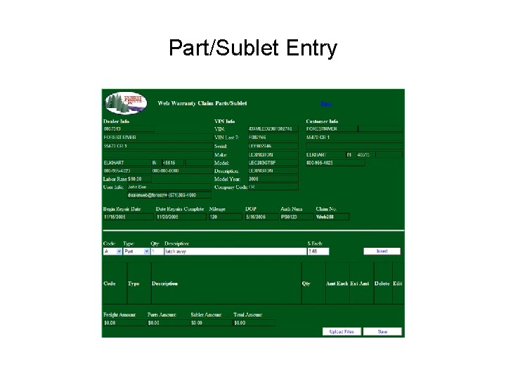 Part/Sublet Entry 