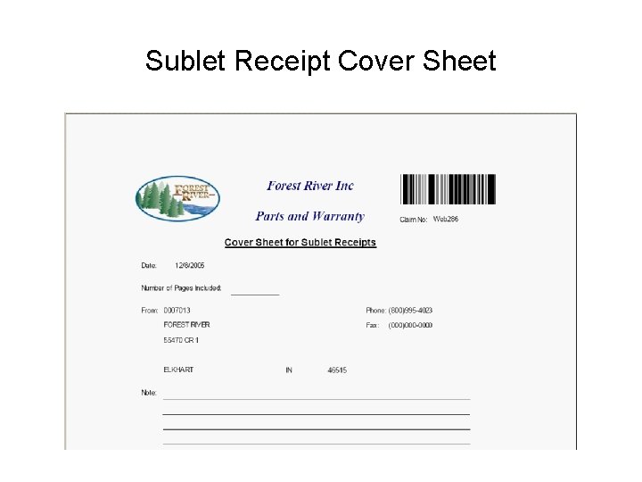 Sublet Receipt Cover Sheet 