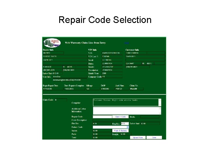 Repair Code Selection 