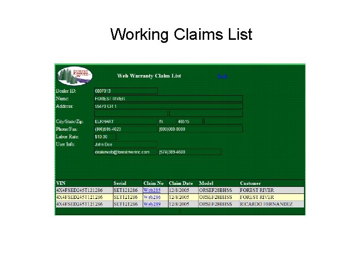 Working Claims List 