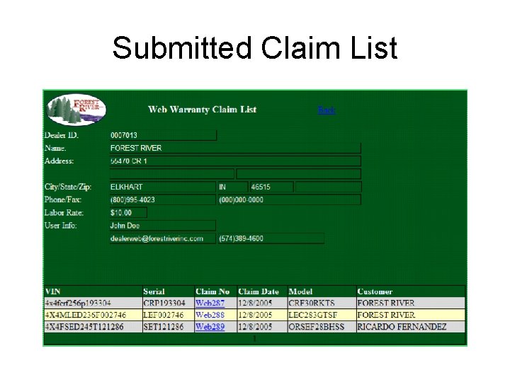 Submitted Claim List 