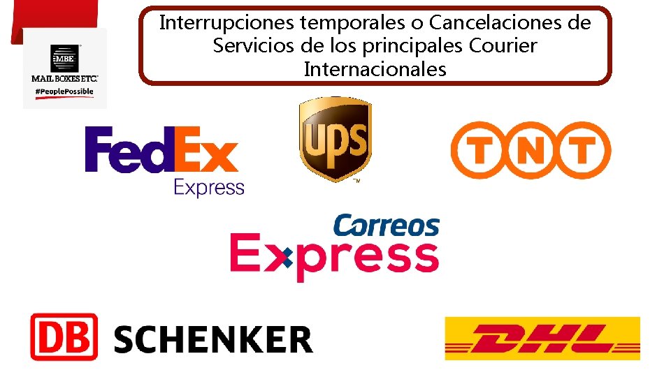 Interrupciones temporales o Cancelaciones de Servicios de los principales Courier Internacionales 