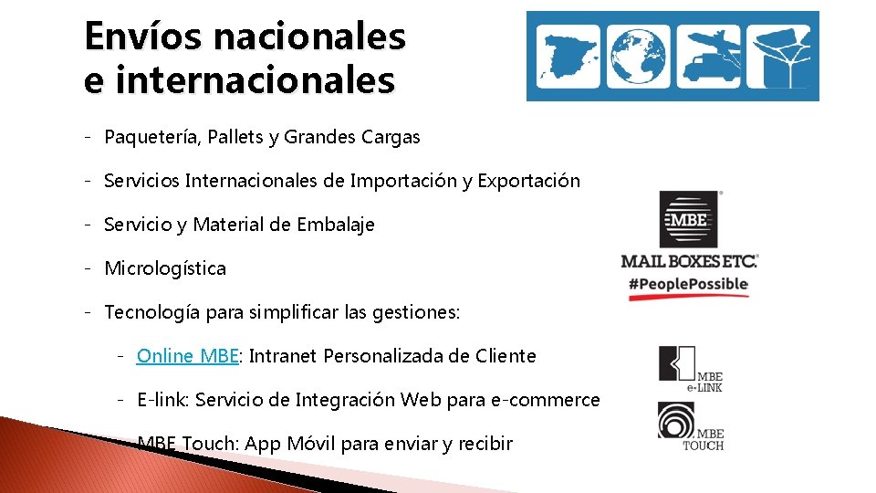 Envíos nacionales e internacionales - Paquetería, Pallets y Grandes Cargas - Servicios Internacionales de