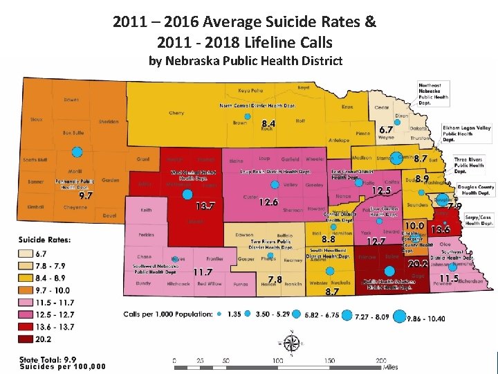 2011 – 2016 Average Suicide Rates & 2011 - 2018 Lifeline Calls by Nebraska