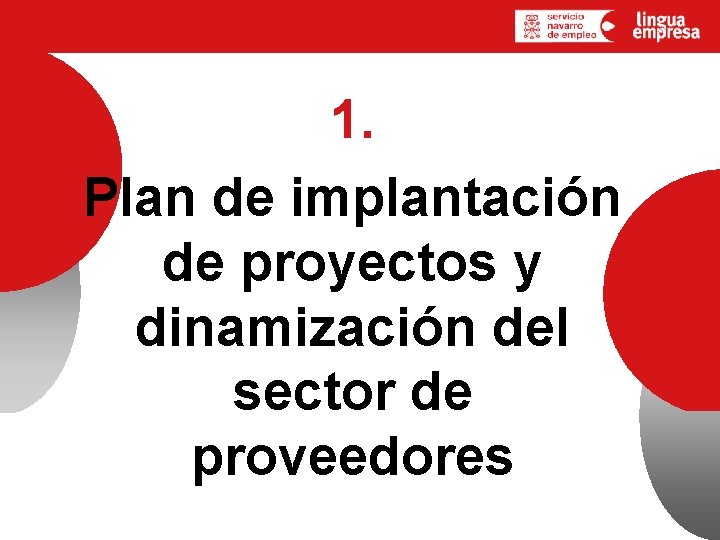 1. Plan de implantación de proyectos y dinamización del sector de proveedores 