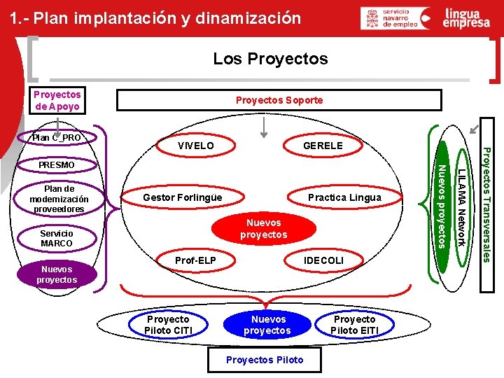 1. - Plan implantación y dinamización Los Proyectos de Apoyo Plan C_PRO Proyectos Soporte