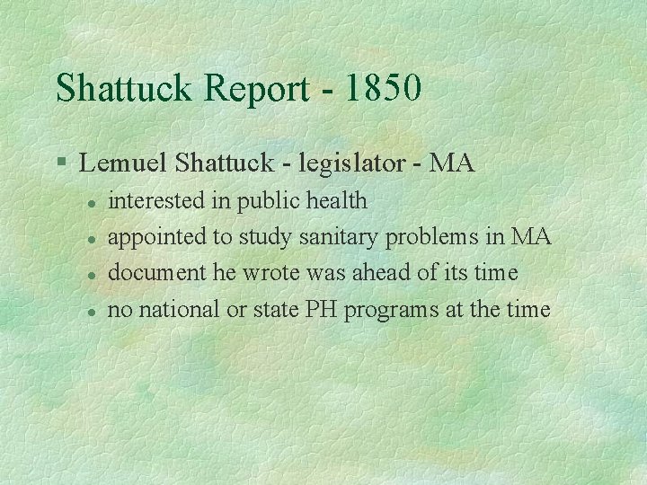 Shattuck Report - 1850 § Lemuel Shattuck - legislator - MA l l interested