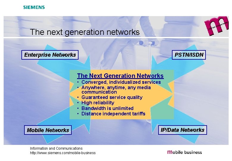 The next generation networks Enterprise Networks PSTN/ISDN The Next Generation Networks • Converged, individualized