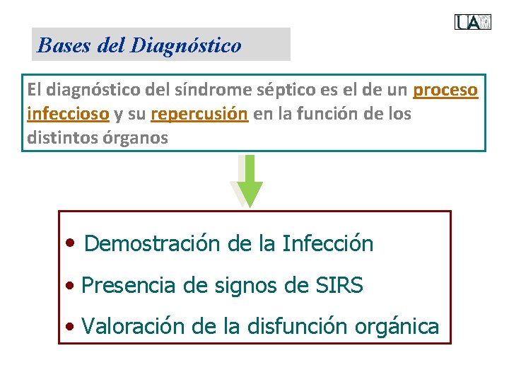 Bases del Diagnóstico El diagnóstico del síndrome séptico es el de un proceso infeccioso