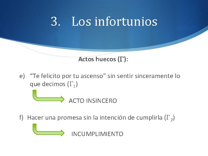 3. Los infortunios Actos huecos (G): e) “Te felicito por tu ascenso” sin sentir
