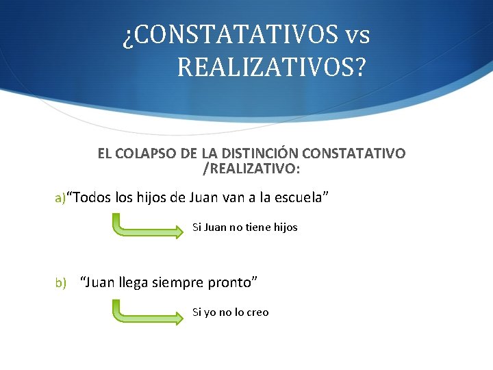 ¿CONSTATATIVOS vs REALIZATIVOS? EL COLAPSO DE LA DISTINCIÓN CONSTATATIVO /REALIZATIVO: a)“Todos los hijos de