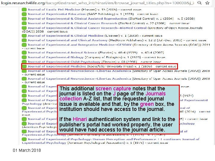This additional screen capture notes that the journal is listed on the J page This additional screen capture notes that the journal is listed on the J page