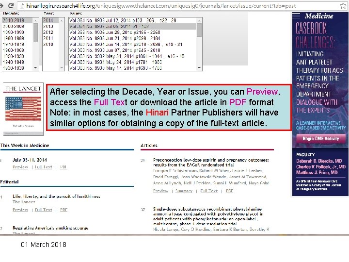 After selecting the Decade, Year or Issue, you can Preview, access the Full Text