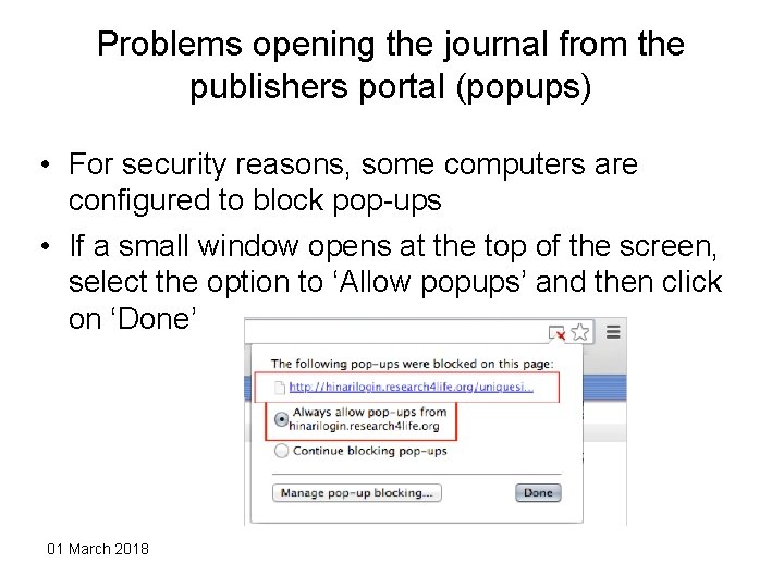 Problems opening the journal from the publishers portal (popups) • For security reasons, some