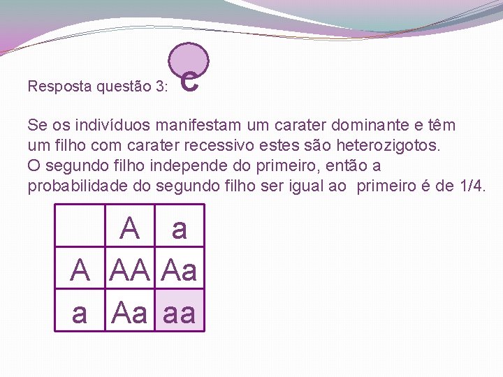 Resposta questão 3: C Se os indivíduos manifestam um carater dominante e têm um