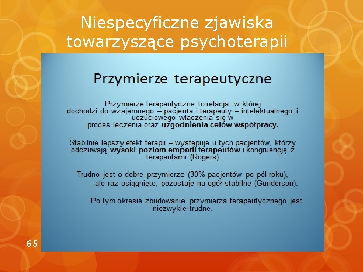 Niespecyficzne zjawiska towarzyszące psychoterapii 65 