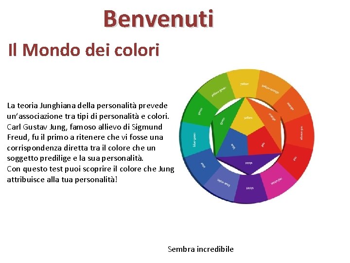Benvenuti Il Mondo dei colori La teoria Junghiana della personalità prevede un’associazione tra tipi