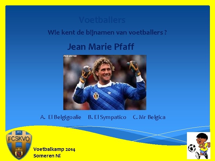 Voetballers Wie kent de bijnamen van voetballers ? Jean Marie Pfaff A. El Belgigoalie