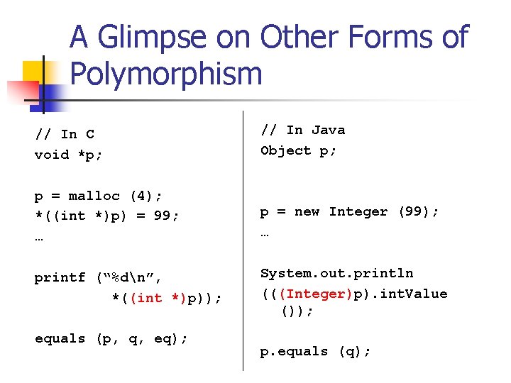 A Glimpse on Other Forms of Polymorphism // In C void *p; // In