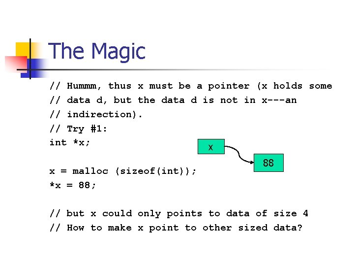 The Magic // Hummm, thus x must be a pointer (x holds some //