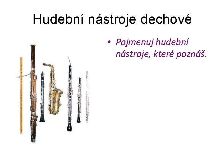 Hudební nástroje dechové • Pojmenuj hudební nástroje, které poznáš. 