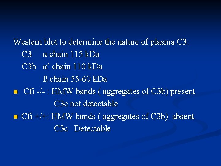 Western blot to determine the nature of plasma C 3: C 3 α chain