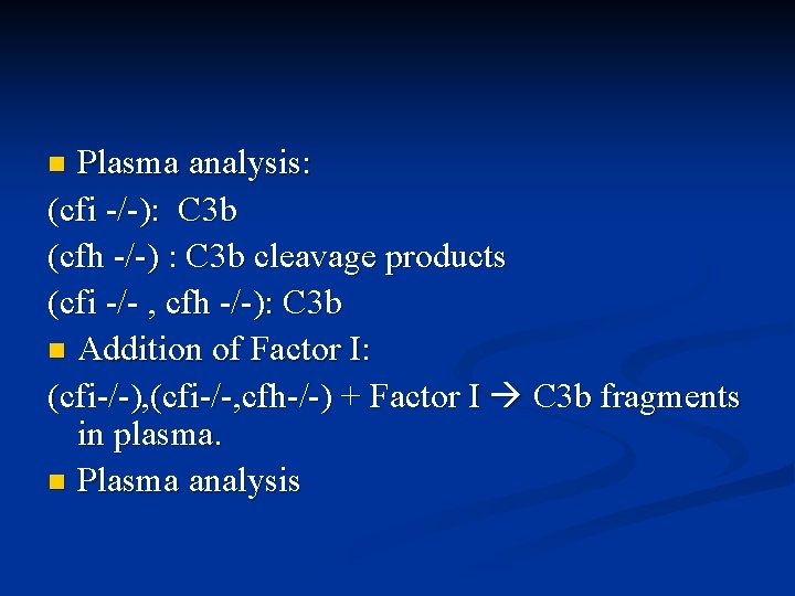 Plasma analysis: (cfi -/-): C 3 b (cfh -/-) : C 3 b cleavage