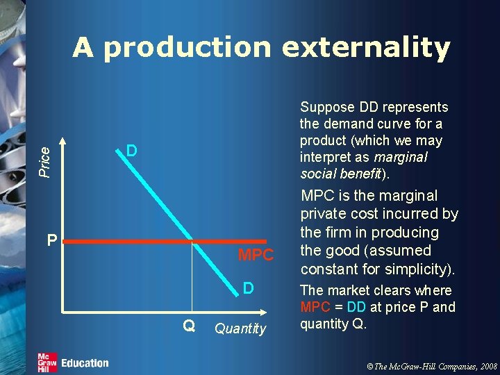 Price A production externality Suppose DD represents the demand curve for a product (which