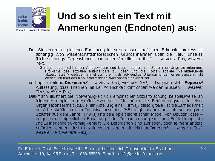 Und so sieht ein Text mit Anmerkungen (Endnoten) aus: Der Stellenwert empirischer Forschung im