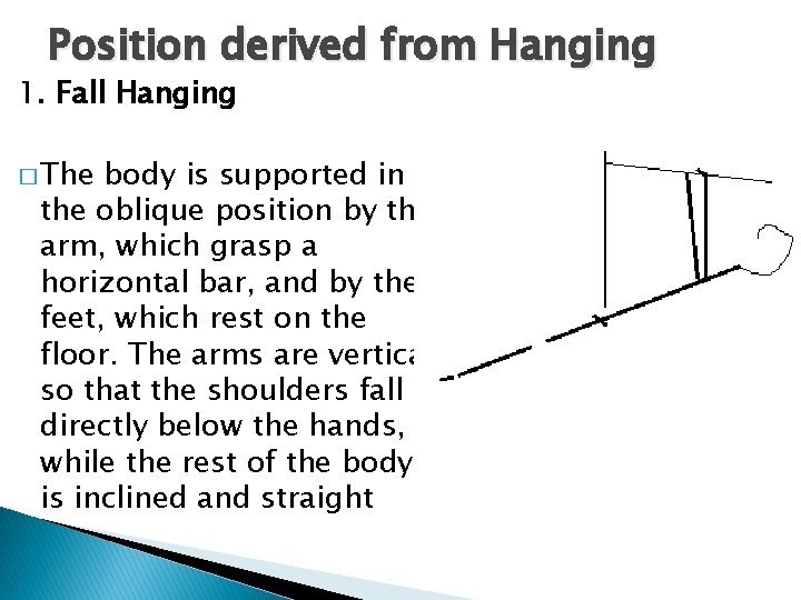 Position derived from Hanging 1. Fall Hanging � The body is supported in the