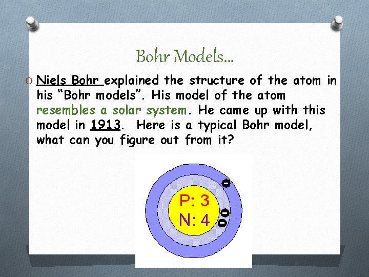 Bohr Models… O Niels Bohr explained the structure of the atom in his “Bohr Bohr Models… O Niels Bohr explained the structure of the atom in his “Bohr