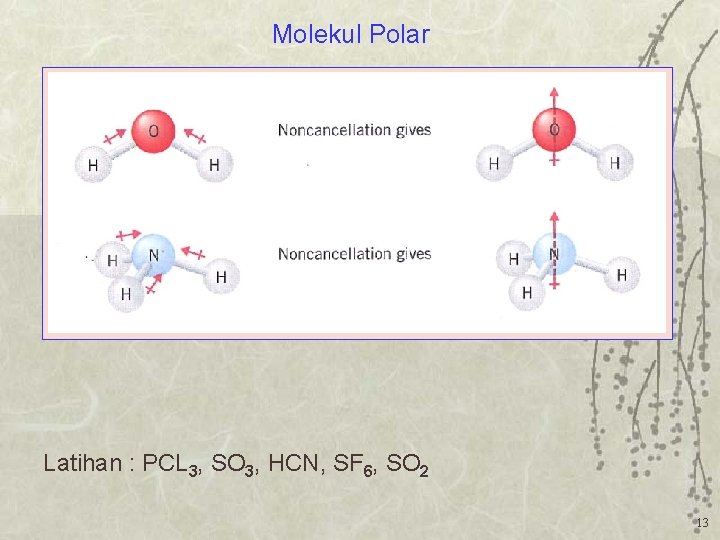 Molekul Polar Latihan : PCL 3, SO 3, HCN, SF 6, SO 2 13
