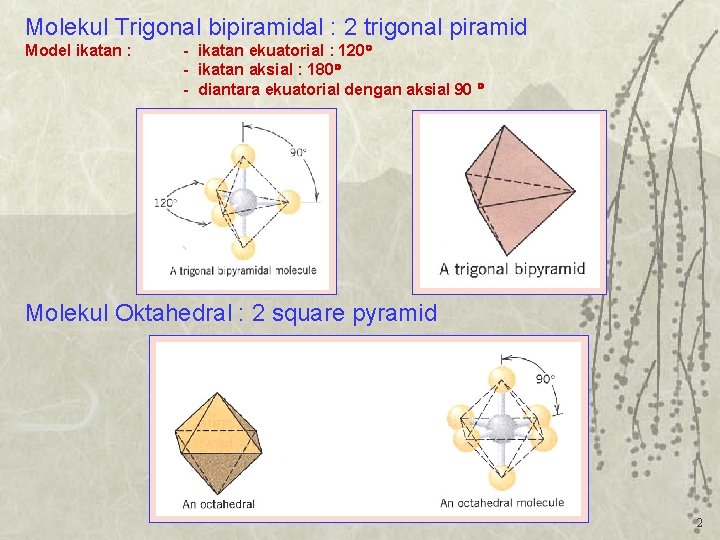 Molekul Trigonal bipiramidal : 2 trigonal piramid Model ikatan : - ikatan ekuatorial :