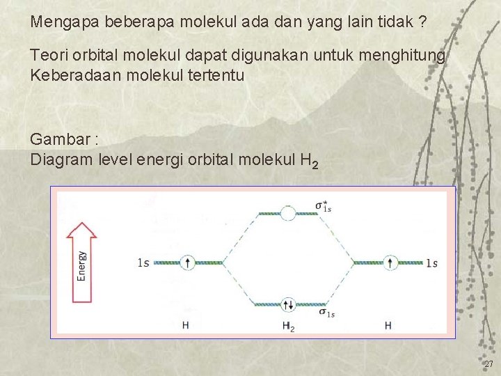 Mengapa beberapa molekul ada dan yang lain tidak ? Teori orbital molekul dapat digunakan