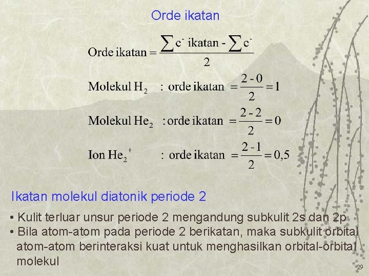 Orde ikatan Ikatan molekul diatonik periode 2 • Kulit terluar unsur periode 2 mengandung