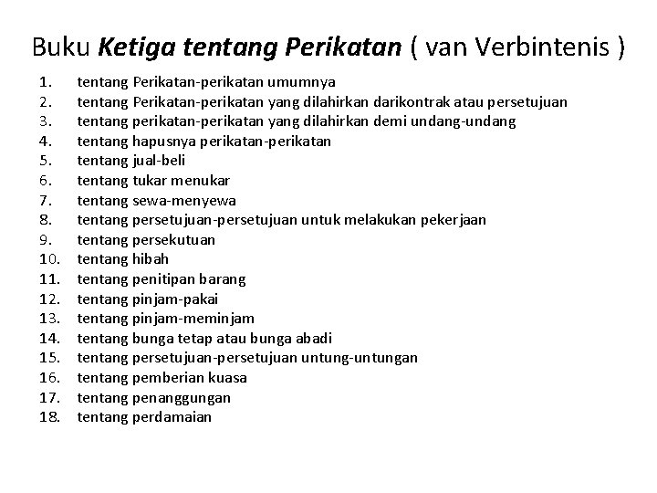 Buku Ketiga tentang Perikatan ( van Verbintenis ) 1. 2. 3. 4. 5. 6.