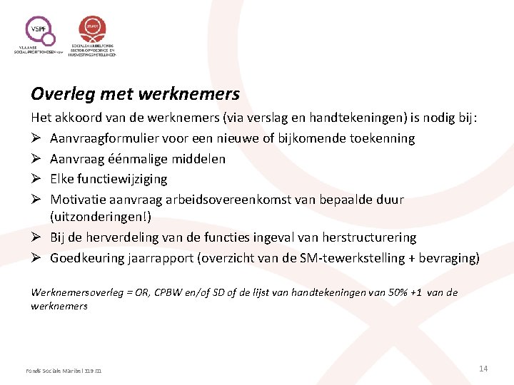 Overleg met werknemers Het akkoord van de werknemers (via verslag en handtekeningen) is nodig