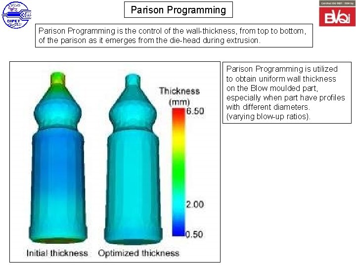  Parison Programming is the control of the wall-thickness, from top to bottom, of