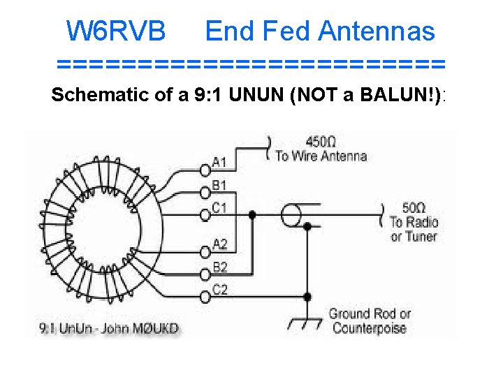 W 6 RVB End Fed Antennas ============ Schematic of a 9: 1 UNUN (NOT