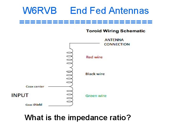 W 6 RVB End Fed Antennas ============ What is the impedance ratio? 
