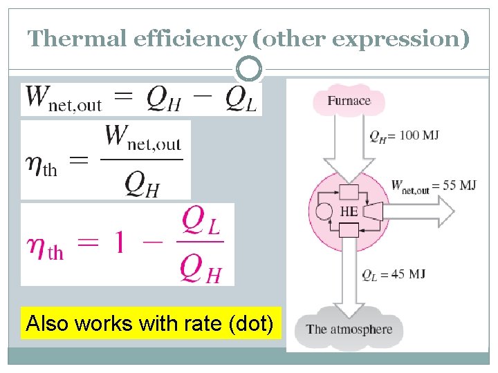 Thermal efficiency (other expression) Also works with rate (dot) 