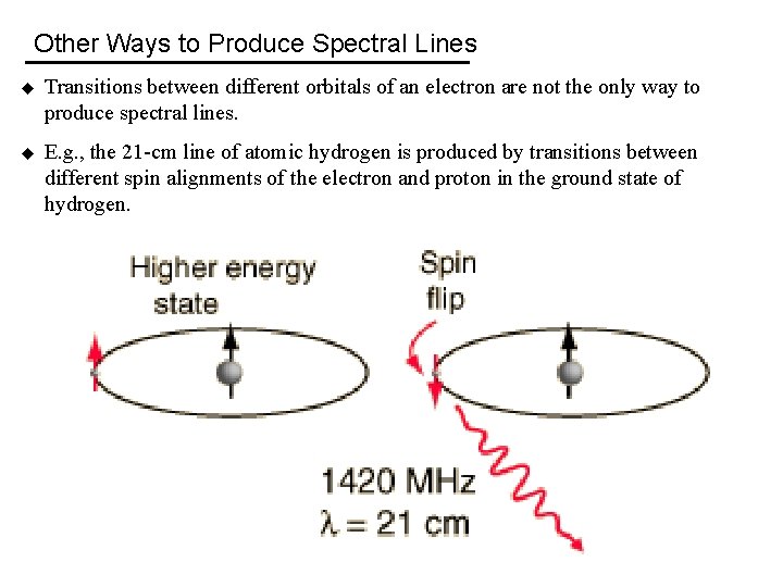 Other Ways to Produce Spectral Lines u Transitions between different orbitals of an electron