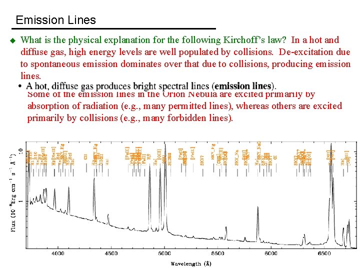 Emission Lines u What is the physical explanation for the following Kirchoff’s law? In