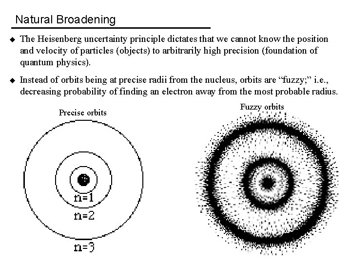 Natural Broadening u The Heisenberg uncertainty principle dictates that we cannot know the position