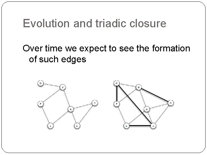 Evolution and triadic closure Over time we expect to see the formation of such