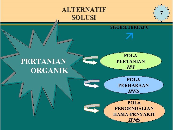 ALTERNATIF SOLUSI 7 SISTEM TERPADU PERTANIAN ORGANIK POLA PERTANIAN IFS POLA PERHARAAN IPNS POLA