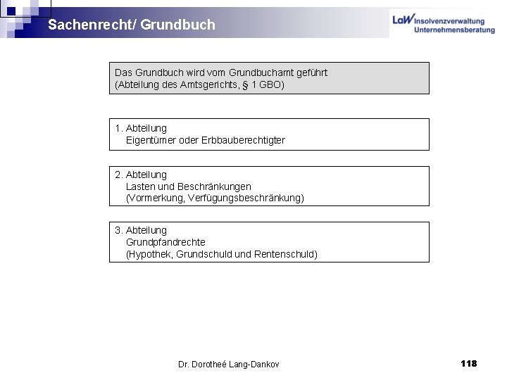 Sachenrecht/ Grundbuch Das Grundbuch wird vom Grundbuchamt geführt (Abteilung des Amtsgerichts, § 1 GBO)