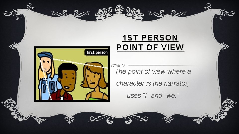 1 ST PERSON POINT OF VIEW The point of view where a character is