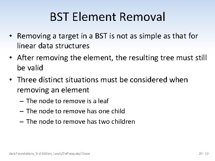 BST Element Removal • Removing a target in a BST is not as simple