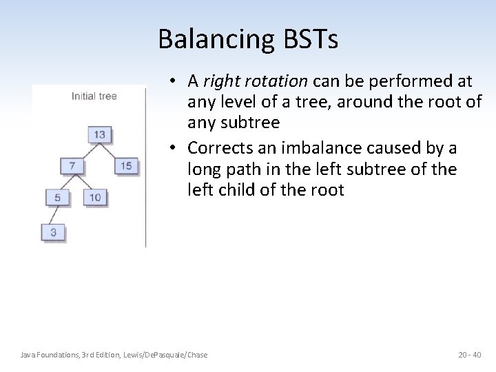 Balancing BSTs • A right rotation can be performed at any level of a